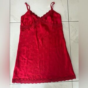 Vintage Elegant Sexy Romantic Goth Red Lace Chemise/Satin Slip Dress Size M